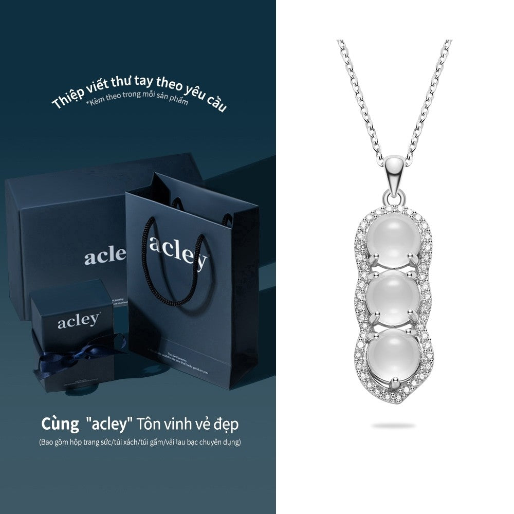 Dây chuyền bạc S925 mặt 3 viên đá mã não chalcedony viền zircon 5A