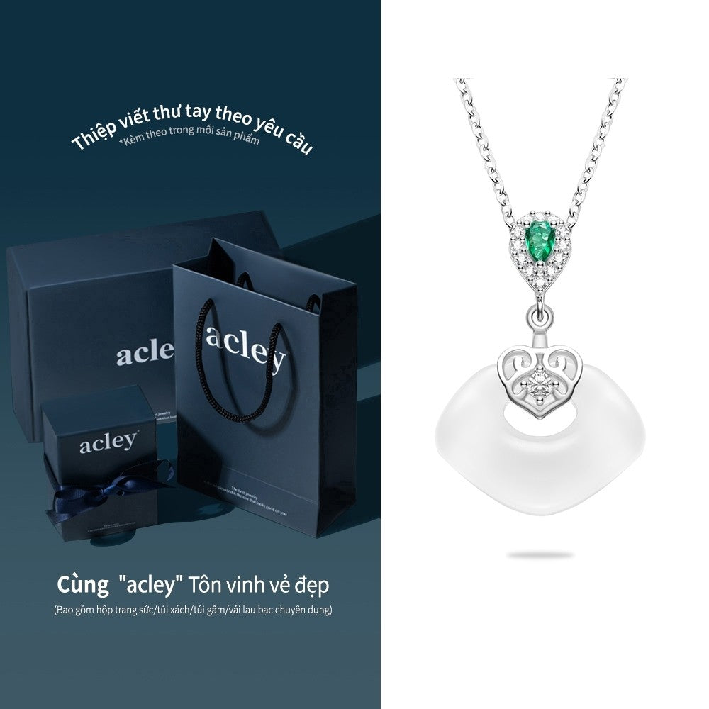 Dây chuyền bạc S925 mặt quạt đá mã não chalcedony