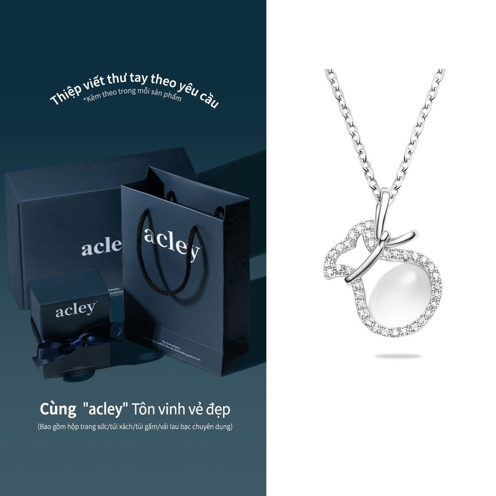 Dây chuyền bạc S925 mặt trái táo đá mã não chalcedony