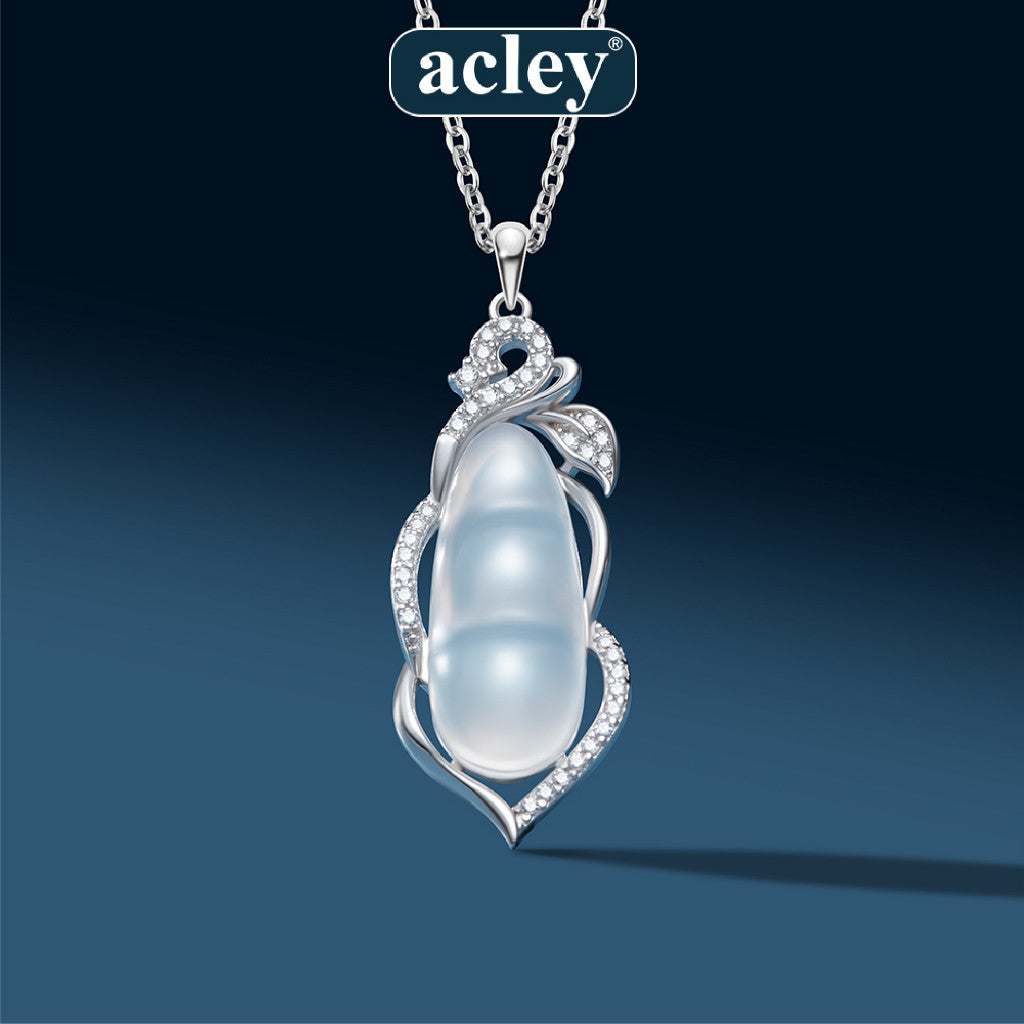 Dây chuyền bạc S925 mặt giọt nước dài đá mã não chalcedony viền zircon 5A