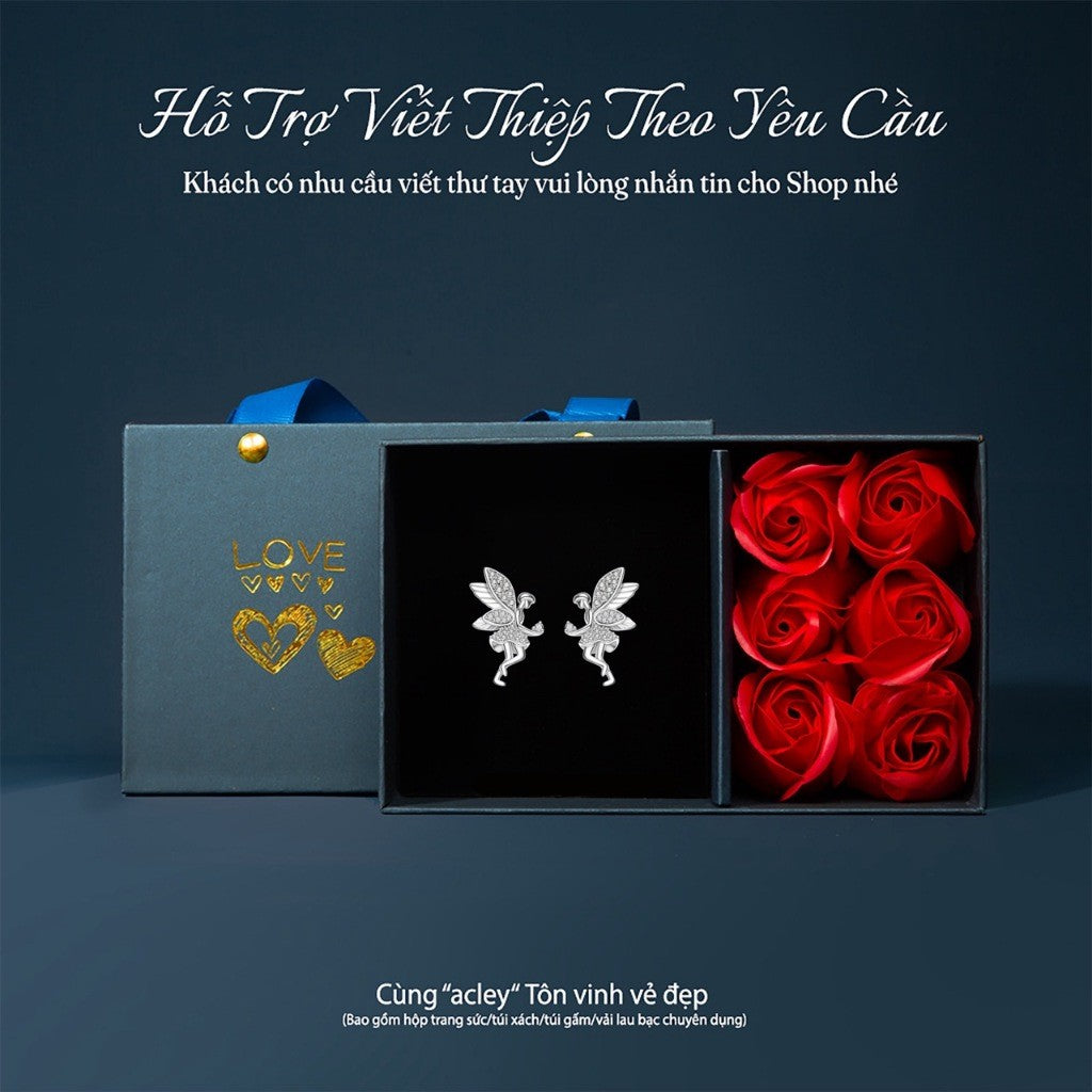 Bông tai bạc S925 hình nàng tiên đính đá zircon 5A