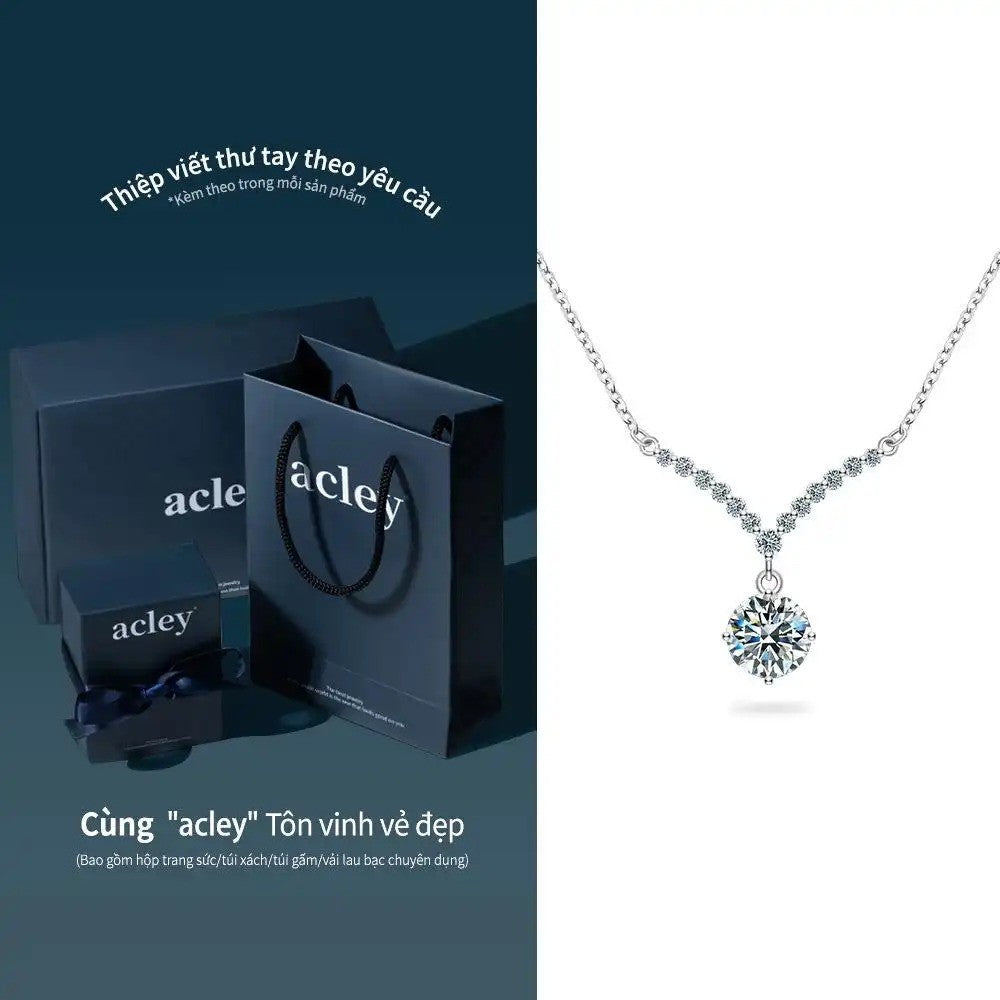 Dây chuyền bạc S925 dáng chữ V đính đá Moissanite