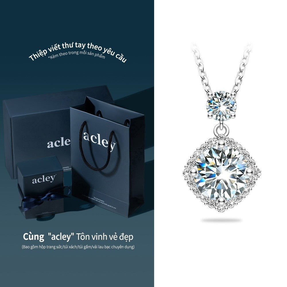 Dây chuyền bạc S925 đính đá moissanite đôi sang trọng