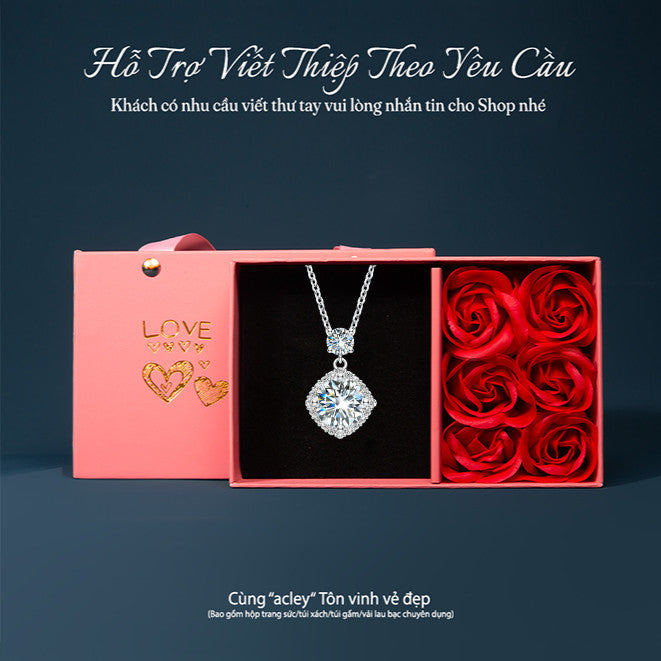 Dây chuyền bạc S925 đính đá moissanite đôi sang trọng