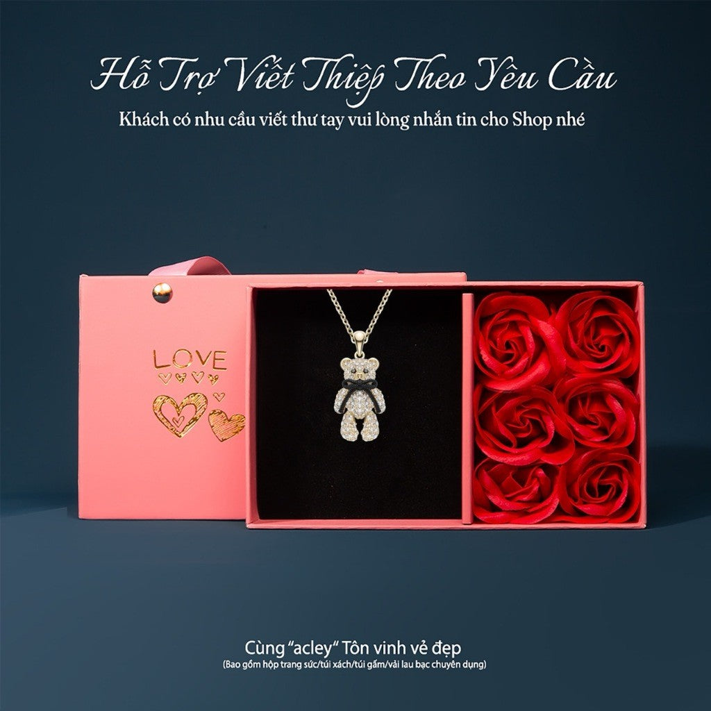 Dây chuyền bạc S925 hình gấu Teddy đính đá zircon 5A
