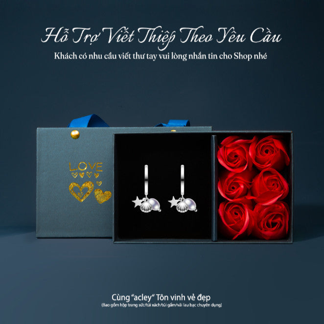 Bông tai vòng bạc S925 charm vỏ sò ngôi sao ngọc trai nước ngọt