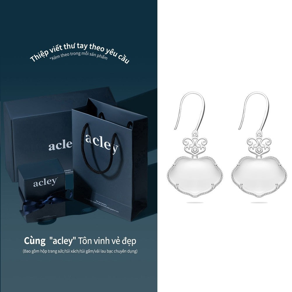 Bông tai móc bạc S925 đá mã não chalcedony