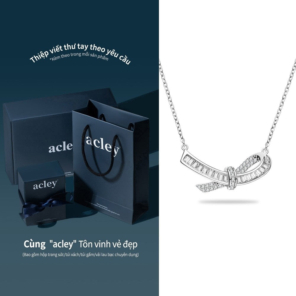 Dây chuyền bạc S925 đính đá zircon 5A dáng nơ cách điệu