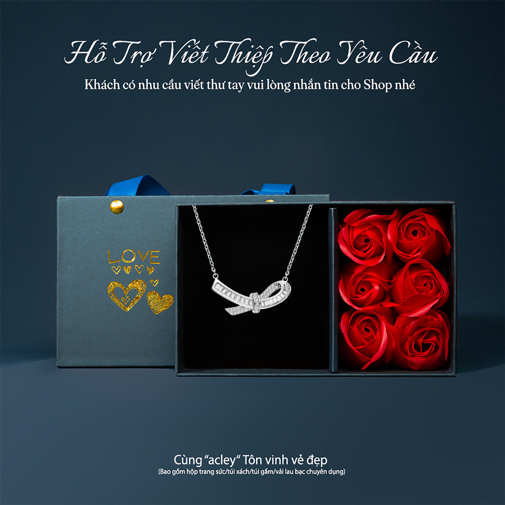 Dây chuyền bạc S925 đính đá zircon 5A dáng nơ cách điệu