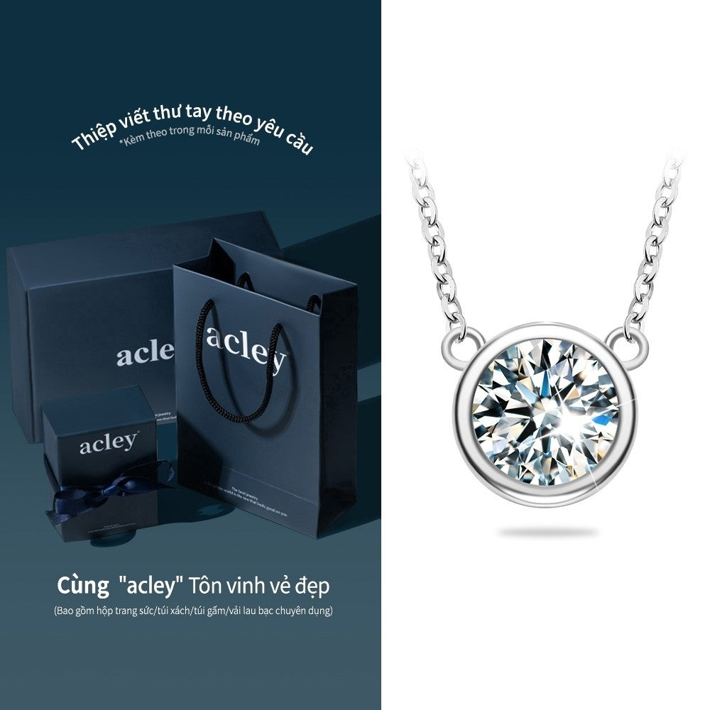 Dây chuyền bạc S925 đính đá Moissanite viền tròn