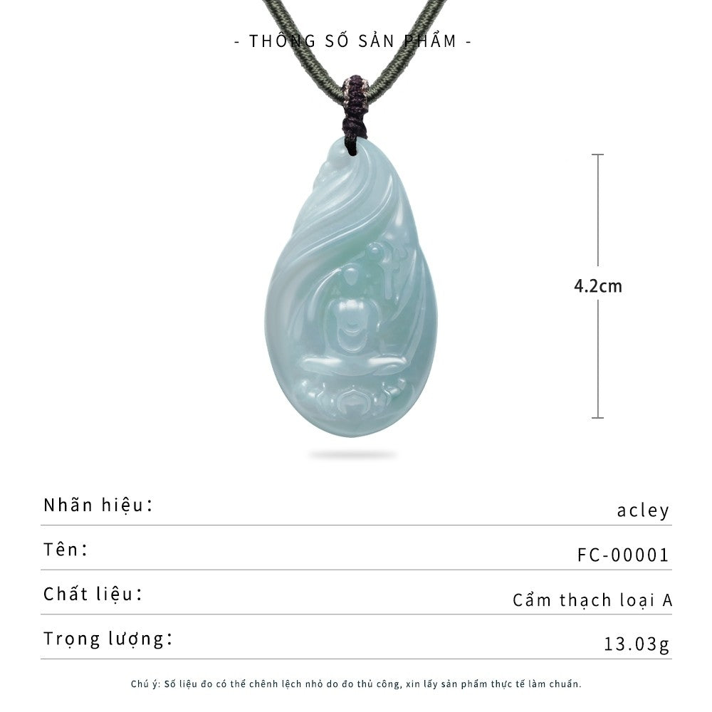 Mặt dây chuyền ngọc phỉ thúy hình giọt nước chạm Quan Âm