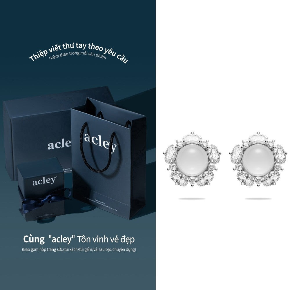 Dây chuyền bạc S925 mặt hoa đá mã não chalcedony viền zircon 5A