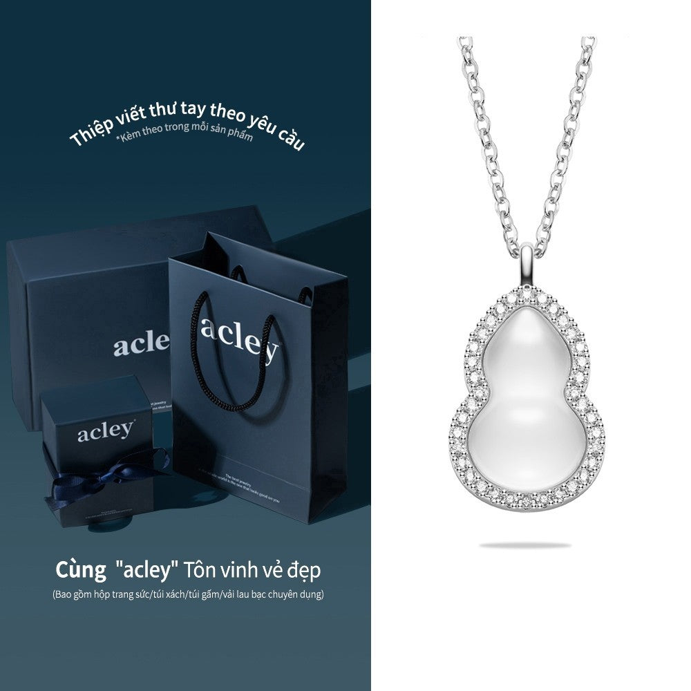 Dây chuyền bạc S925 mặt hồ lô mã não trắng đính đá zircon 5A