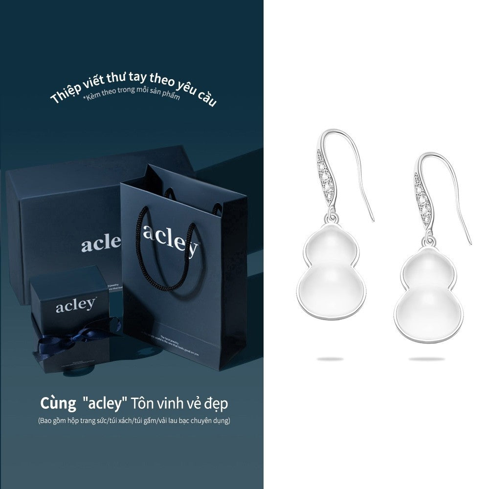 Bông tai móc bạc S925 hồ lô đá mã não chalcedony