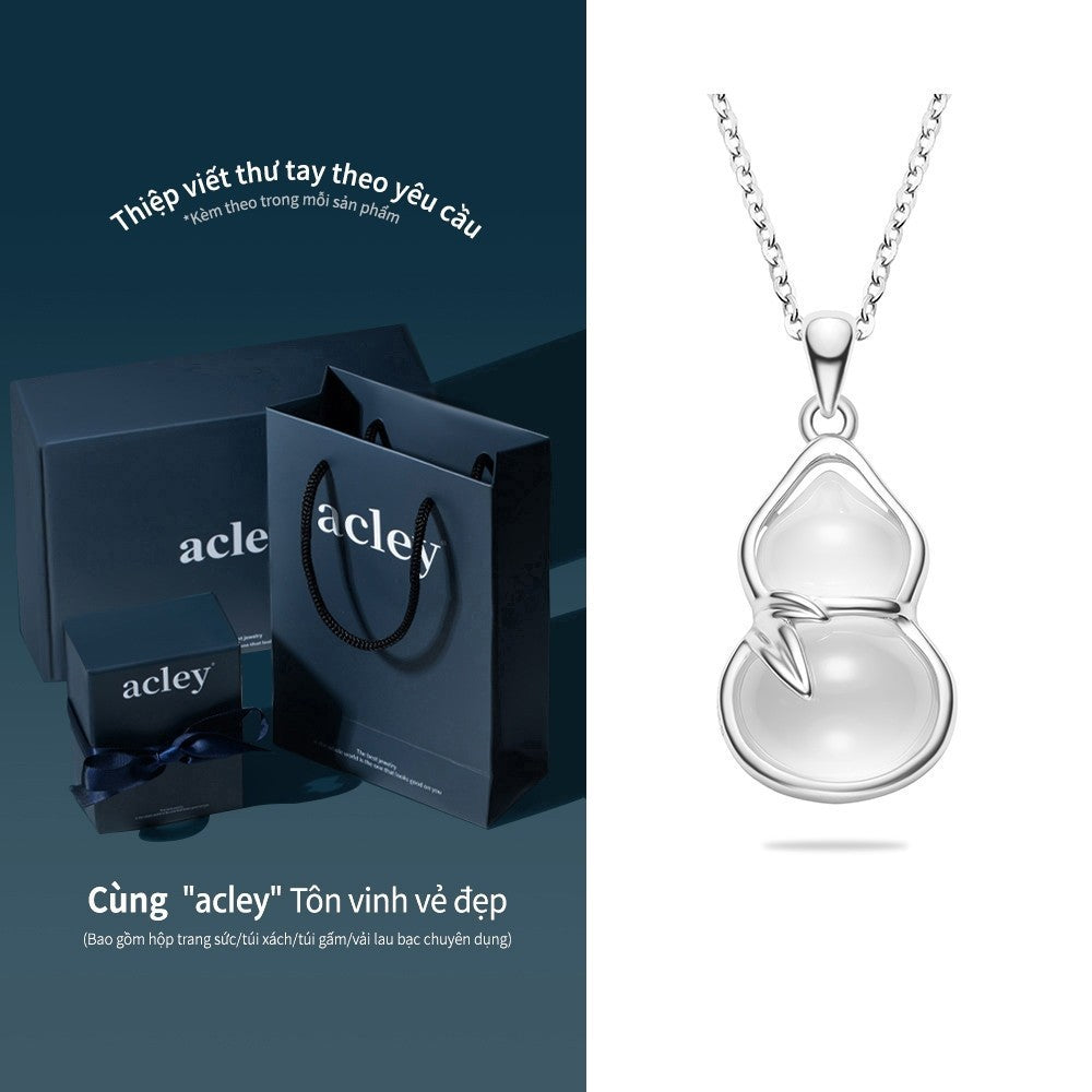 Dây chuyền bạc S925 mặt hồ lô đá mã não chalcedony