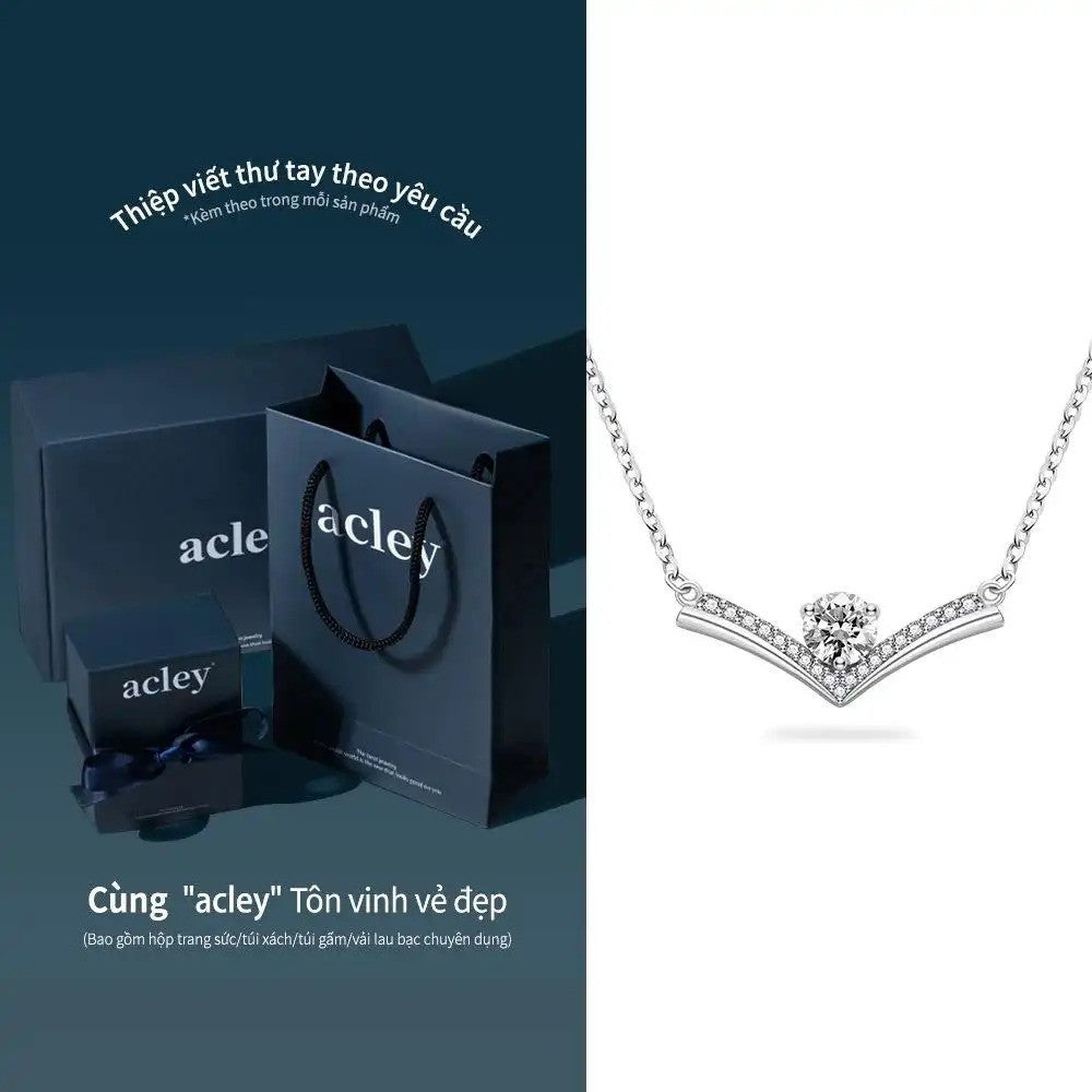 Dây chuyền bạc S925 chữ V đính đá zircon 5A