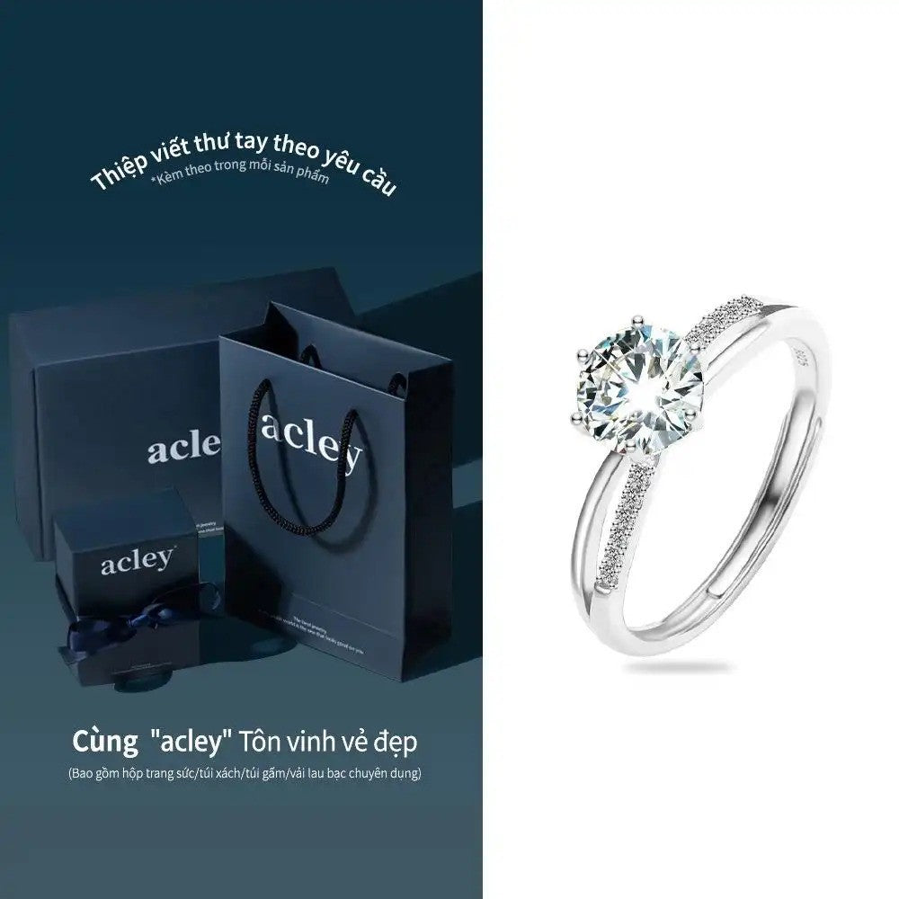 Nhẫn bạc S925 đính đá Moissanite viền đá thanh lịch