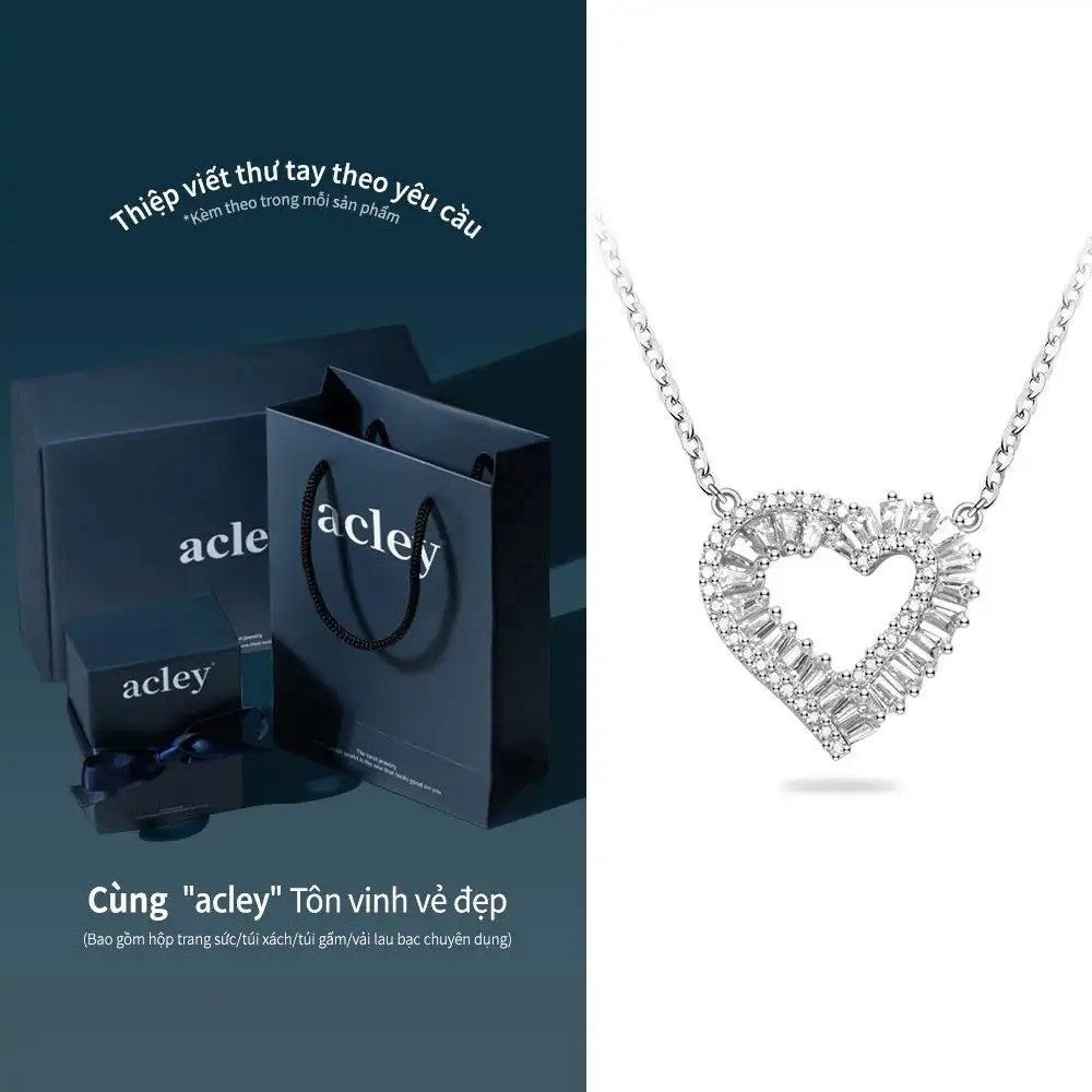 Dây chuyền bạc S925 mặt trái tim rỗng đính đá zircon 5A