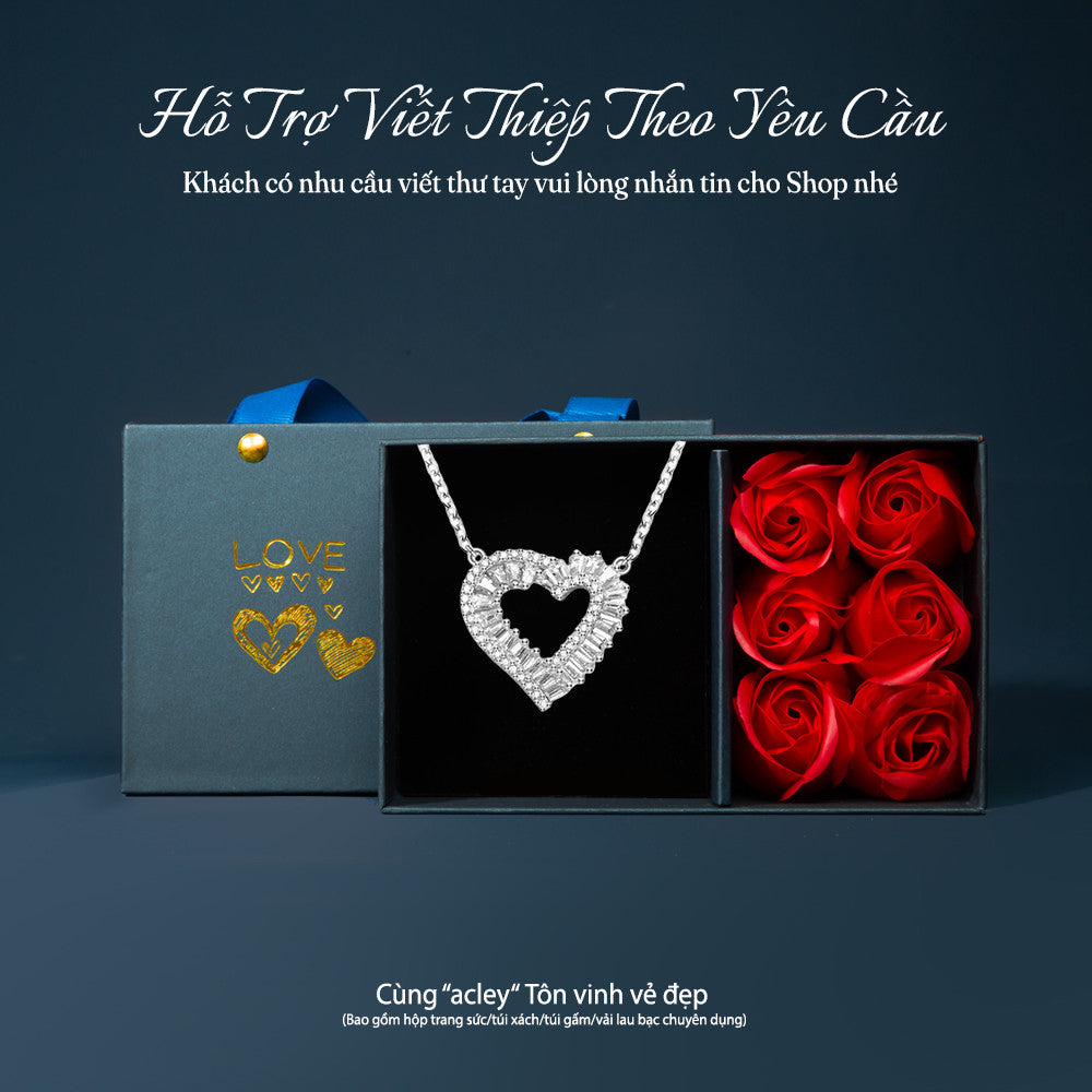 Dây chuyền bạc S925 mặt trái tim rỗng đính đá zircon 5A