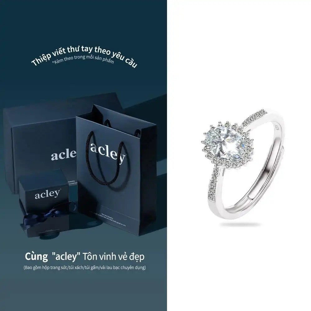 Nhẫn bạc S925 đính đá Moissanite viền đá tinh xảo