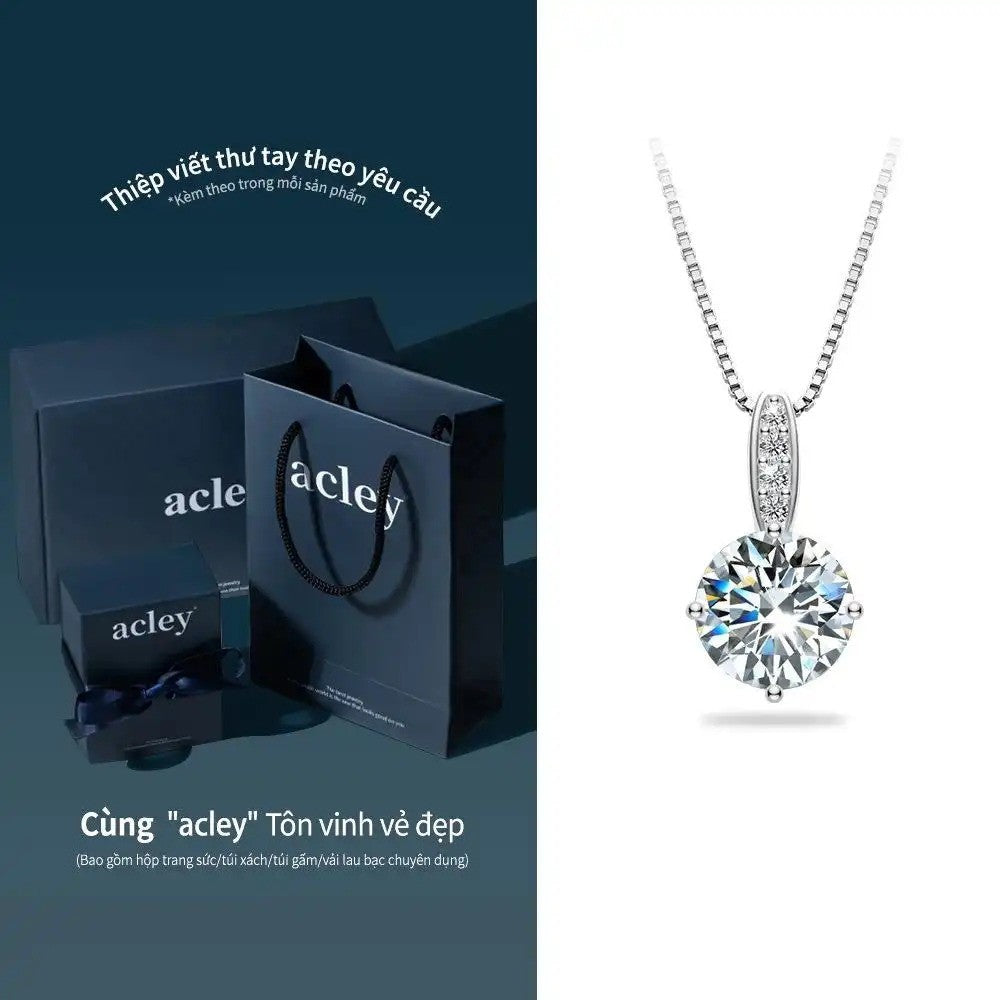 Dây chuyền bạc S925 mặt đá Moissanite viên chủ tròn