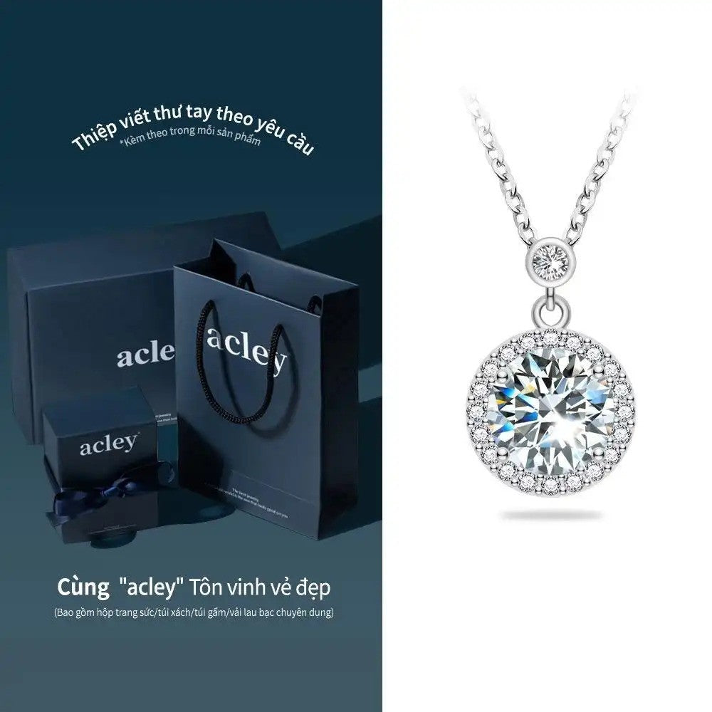 Dây chuyền bạc S925 đính đá Moissanite dáng tròn