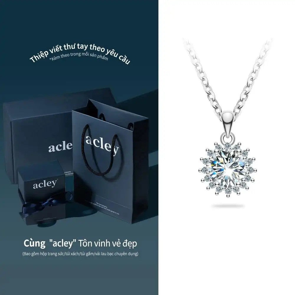 Dây chuyền bạc S925 đính đá Moissanite hình hoa