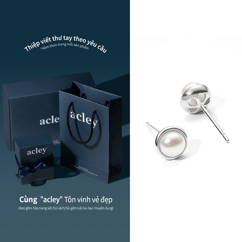 Bông tai bạc S925 ngọc trai nước ngọt dáng tròn