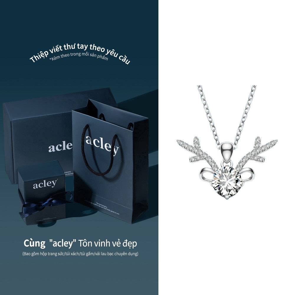 Dây chuyền bạc S925 mặt sừng hươu đính đá Moissanite