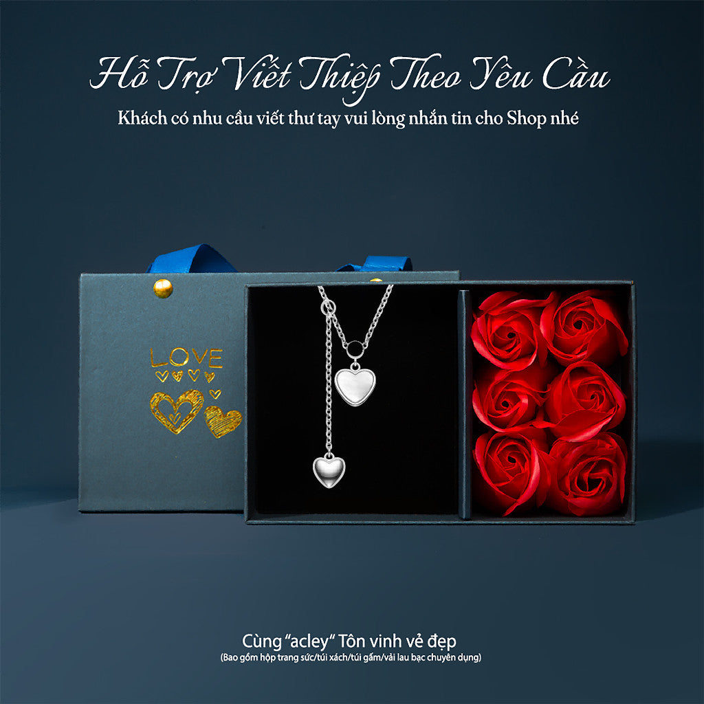 Dây chuyền thả dây bạc S925 trái tim xà cừ trắng