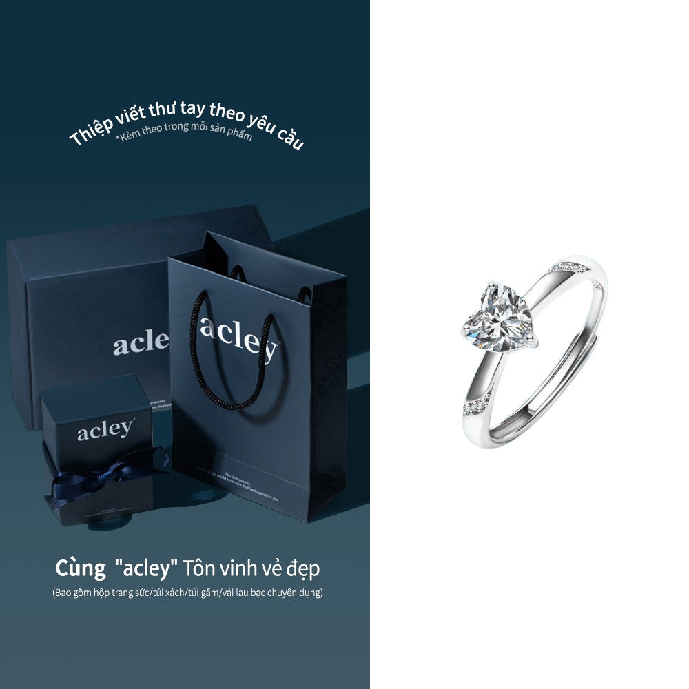 Nhẫn bạc S925 đính đá Moissanite hình trái tim