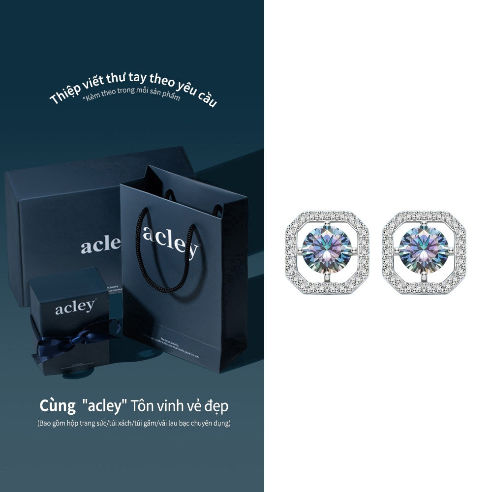 Bông tai bạc S925 đính đá moissanite dáng bát giác