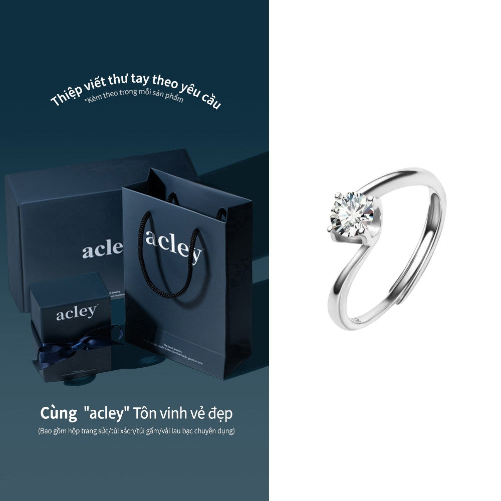 Nhẫn bạc S925 đính đá moissanite dáng xoắn thanh lịch