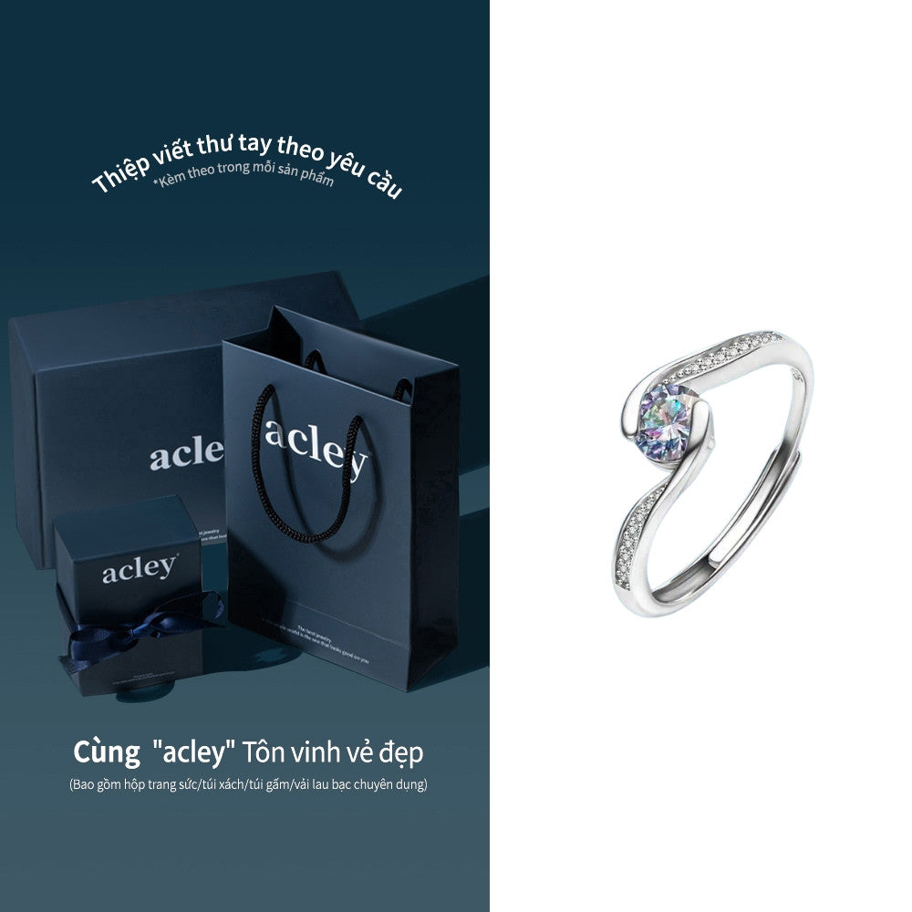 Nhẫn bạc S925 dáng uốn lượn đính đá Moissanite