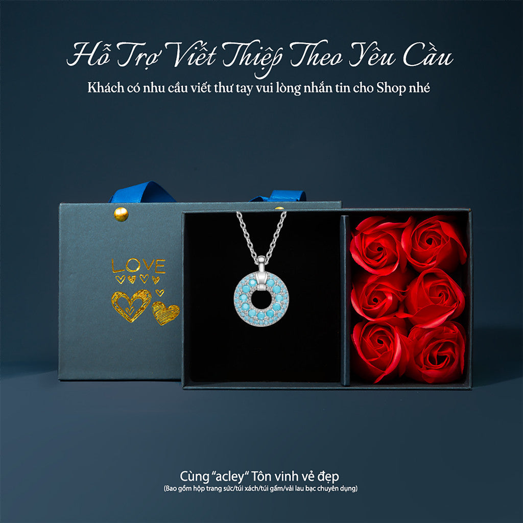 Dây chuyền bạc S925 mặt tròn đá turquoise