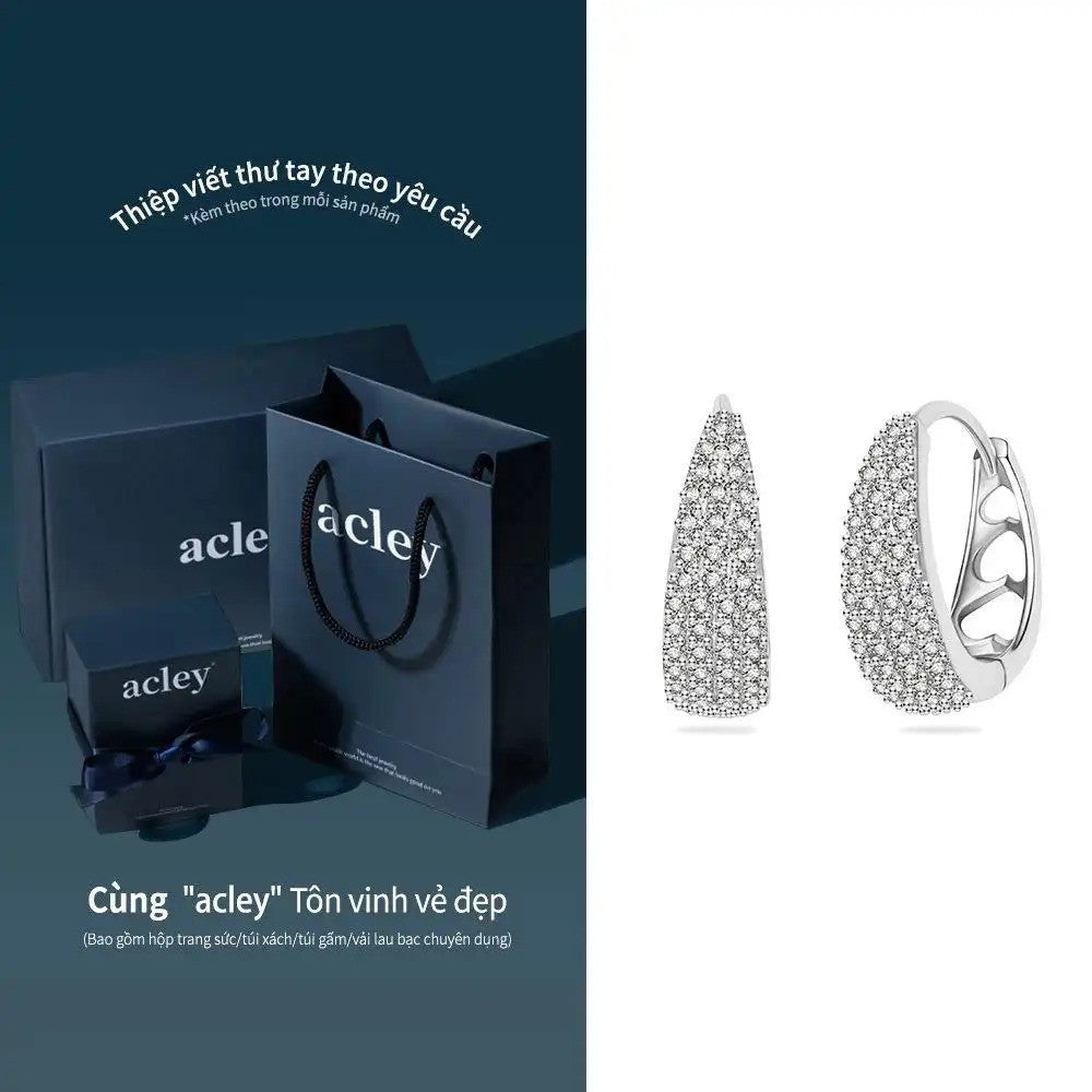 Bông tai vòng bạc S925 đính đá zircon 5A bản dài