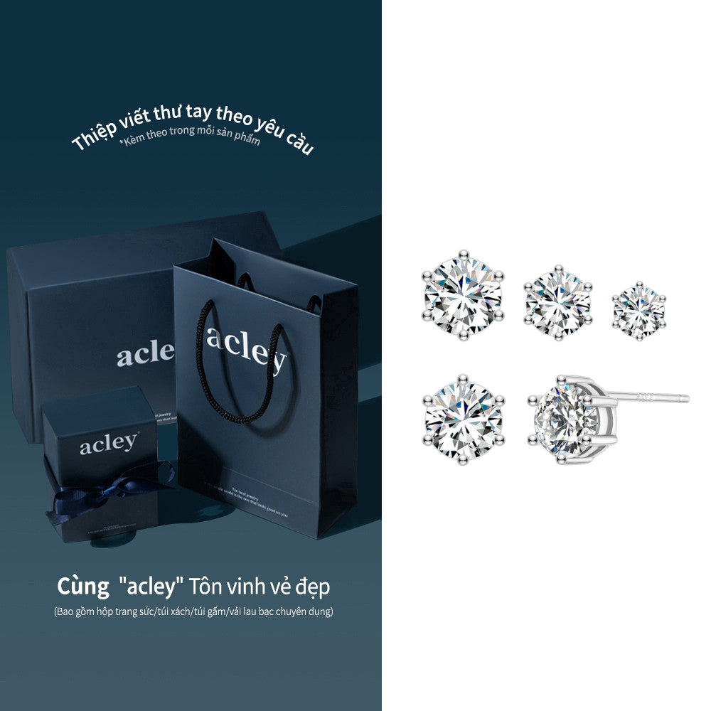 Bộ 3 đôi bông tai nụ bạc S925 đính đá zircon 5A nhiều kích cỡ