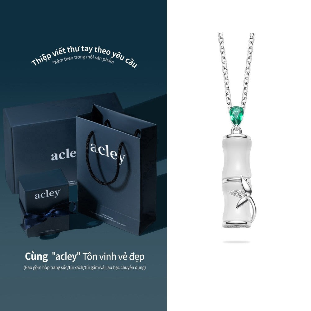 Dây chuyền bạc S925 mặt trúc đá mã não chalcedony đính zircon 5A