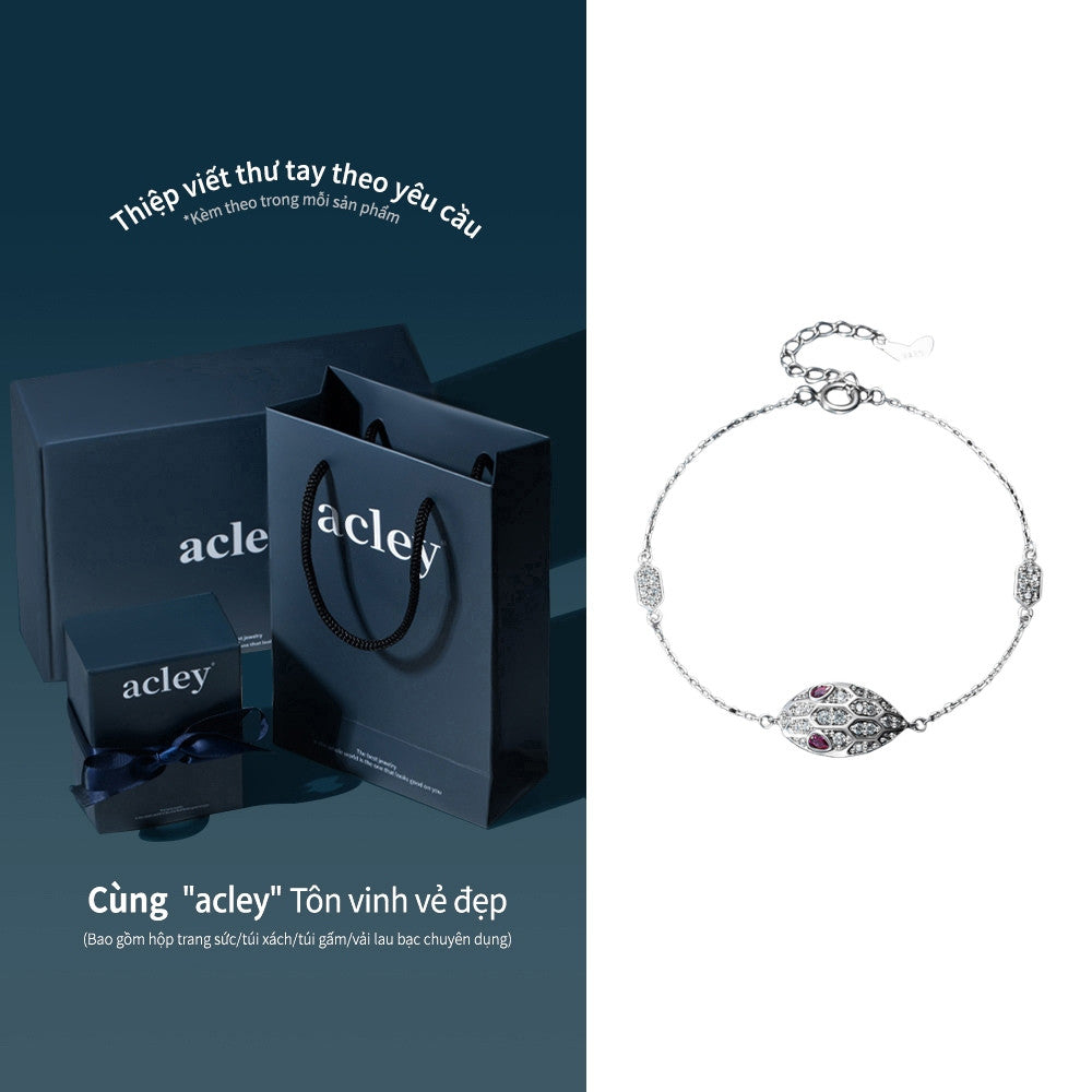 Lắc tay bạc S925 hình chiếc lá đính đá zircon 5A