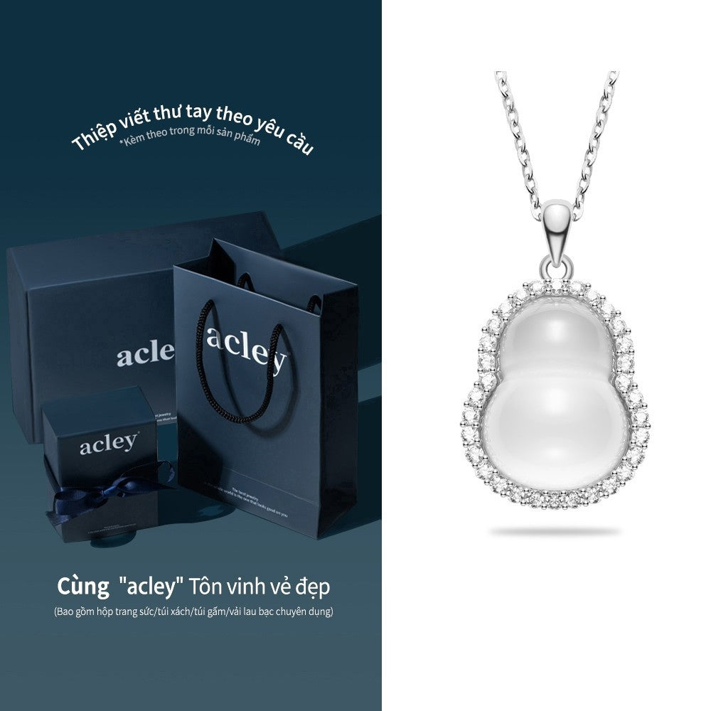 Dây chuyền bạc S925 mặt hồ lô đá chalcedony viền zircon 5A