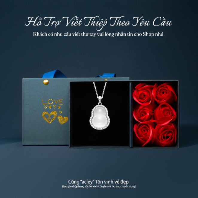 Dây chuyền bạc S925 mặt hồ lô đá chalcedony viền zircon 5A