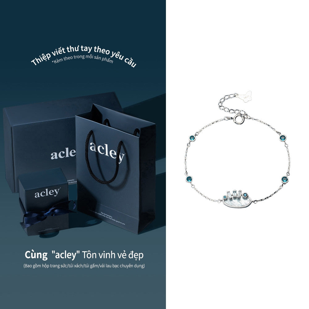 Lắc tay bạc S925 xà cừ trắng đính đá zircon 5A hình vương miện