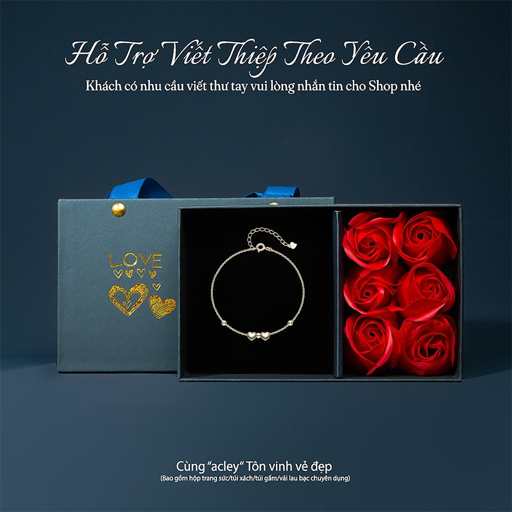 Lắc tay bạc S925 hai trái tim thanh lịch