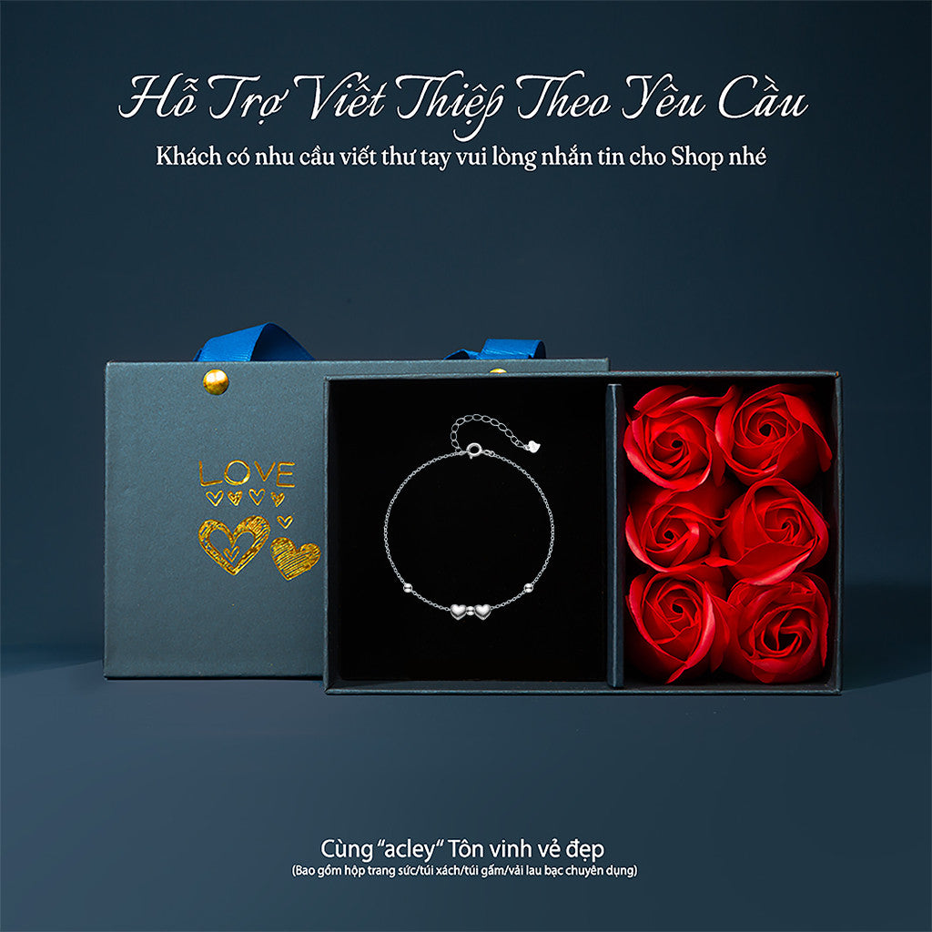 Lắc tay bạc S925 hai trái tim thanh lịch