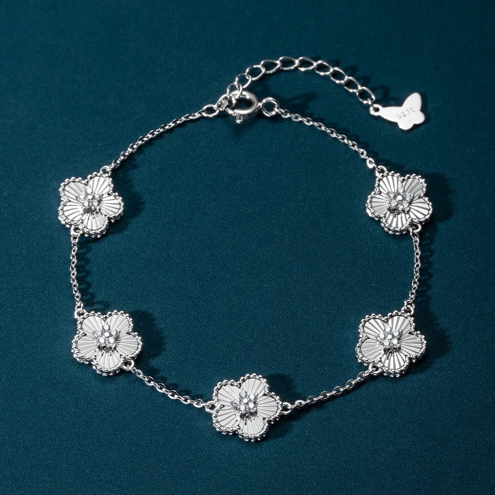 Lắc tay bạc S925 hình hoa đính đá zircon 5A