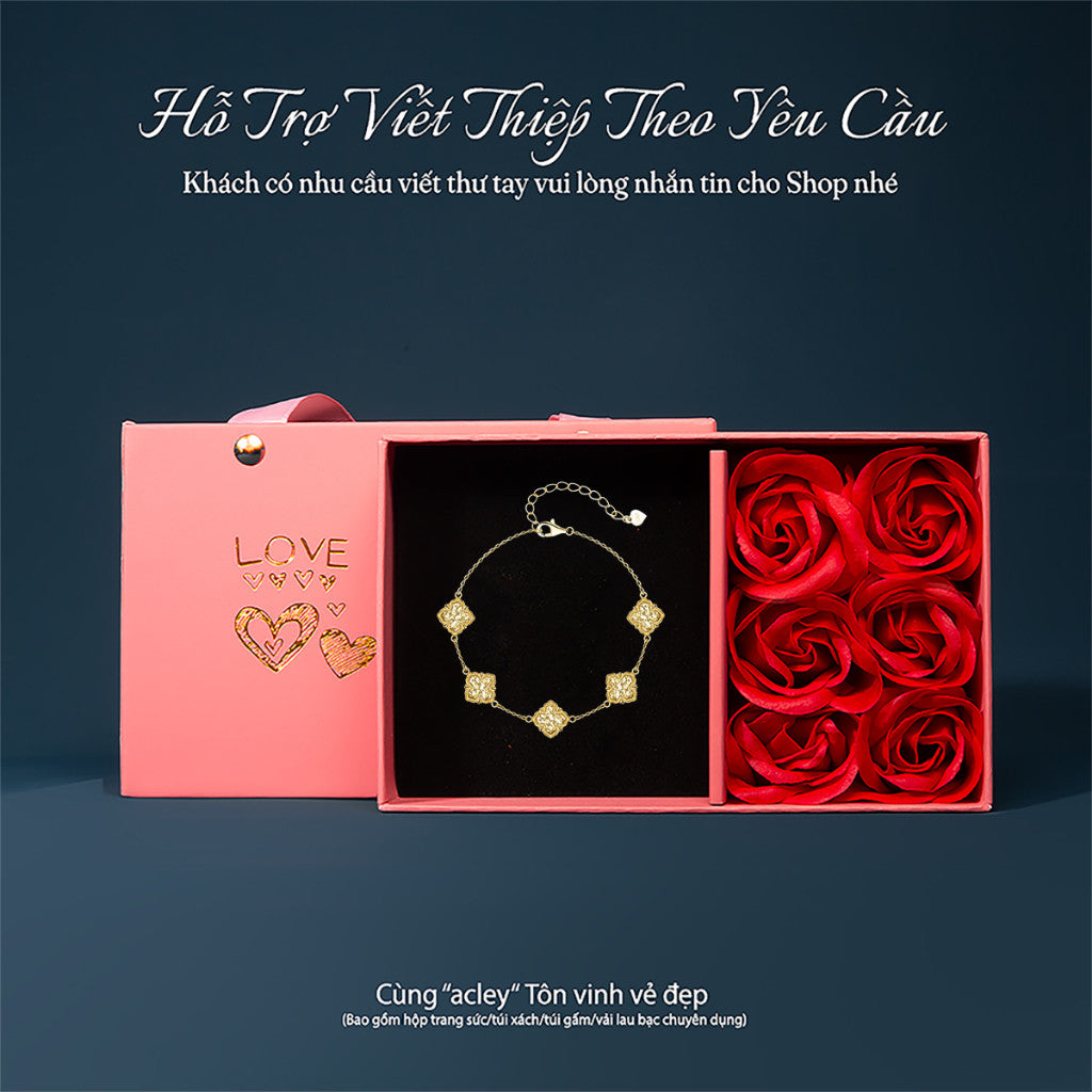 Lắc tay bạc S925 họa tiết hoa màu vàng thanh lịch