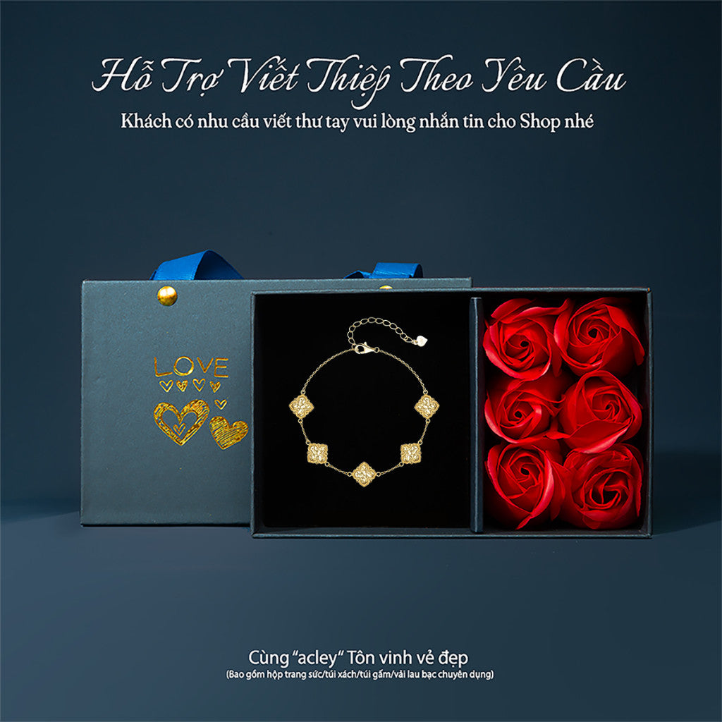 Lắc tay bạc S925 họa tiết hoa màu vàng thanh lịch