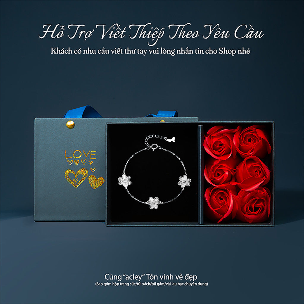 Lắc tay bạc S925 hình hoa đính đá zircon 5A