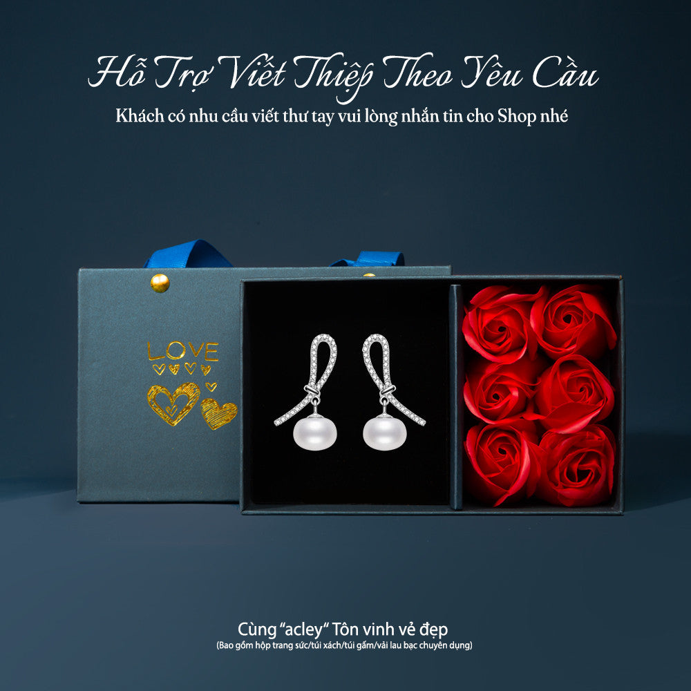 Bông tai bạc S925 ngọc trai nước ngọt đính đá zircon 5A dáng nơ