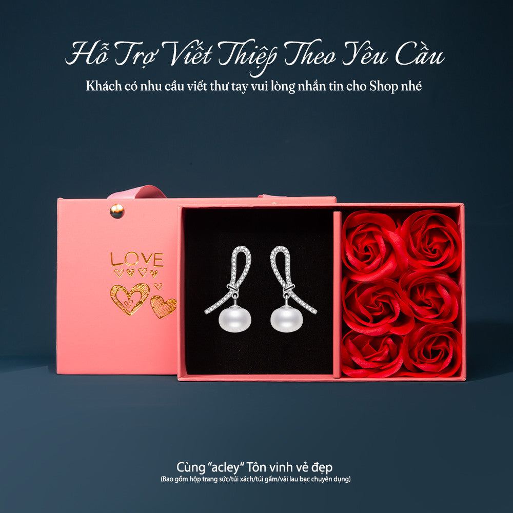 Bông tai bạc S925 ngọc trai nước ngọt đính đá zircon 5A dáng nơ